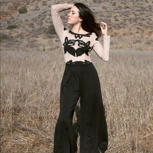 Nude beige and black bell bottom pant jumpsuit